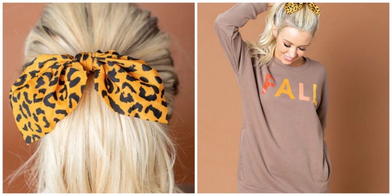 woman wearing a leopard scarf scrunchie
