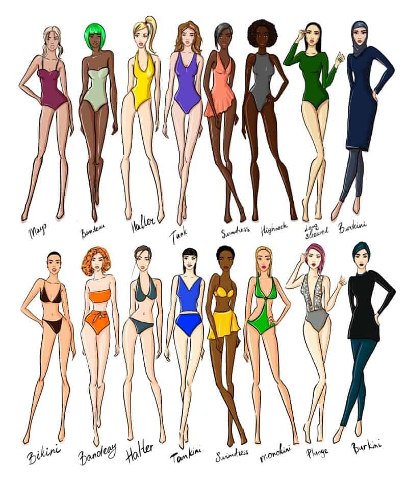a drawing of different swimsuit styles