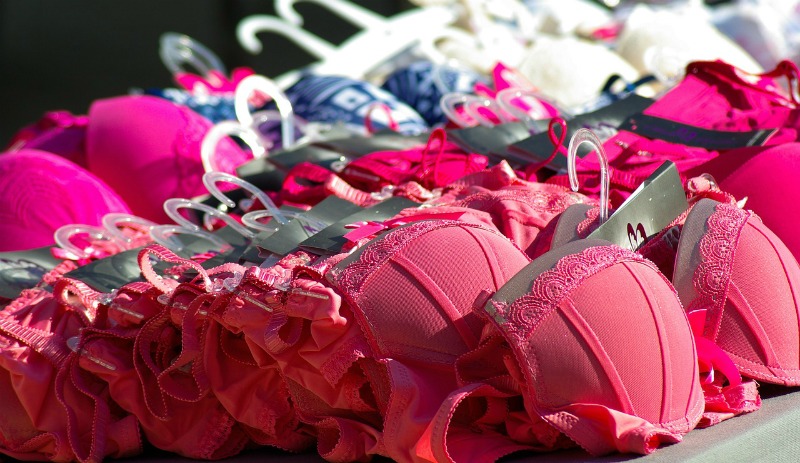bras laid out on a table