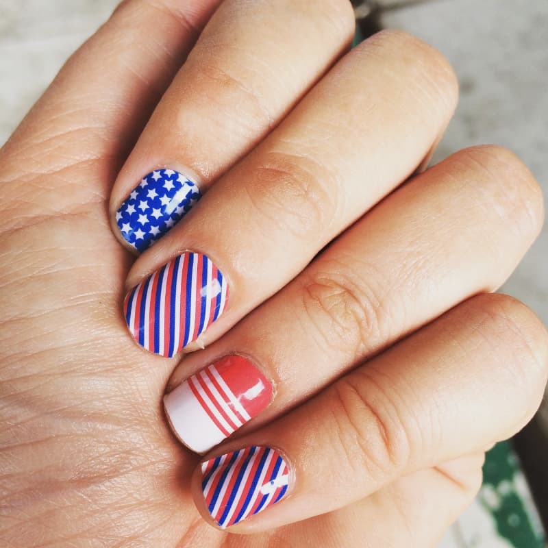 a hand with patriotic designs on the tips