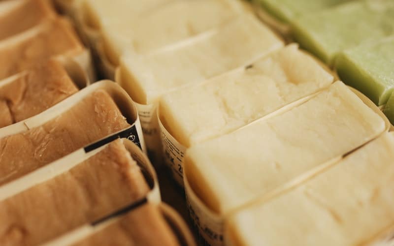 homemade soaps in a row