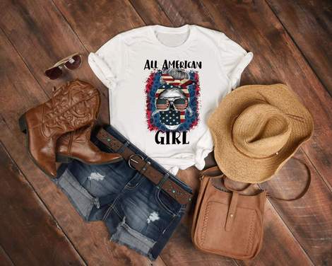a flat lay with a western outfit and a cute patriotic top