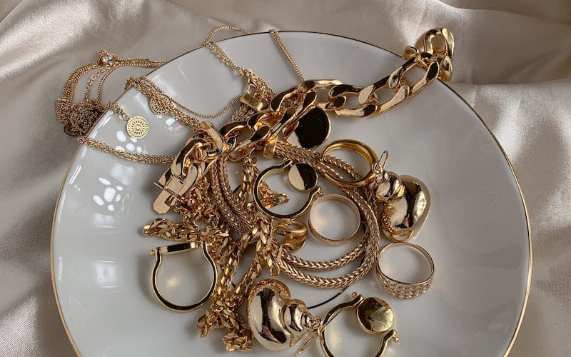 jewelry in a white dish