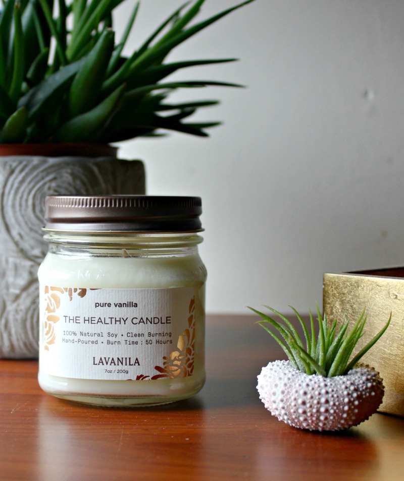 Many of the candles you buy at the grocery store or mass retailer are artificially scented and contain hazardous chemicals, dyes and other things I'd rather not breathe. LAVANILA’s new hand-poured candle is beautifully made with 100% natural soybean wax. Healthy, clean and soot free, this candle uses a lead-free cotton wick and high-grade fragrance oils that deliver a burn time of approximately 50 hours. Simple and modern, the reusable mason jar packaging is beautiful and made to complement every design style with no added dyes or chemicals.