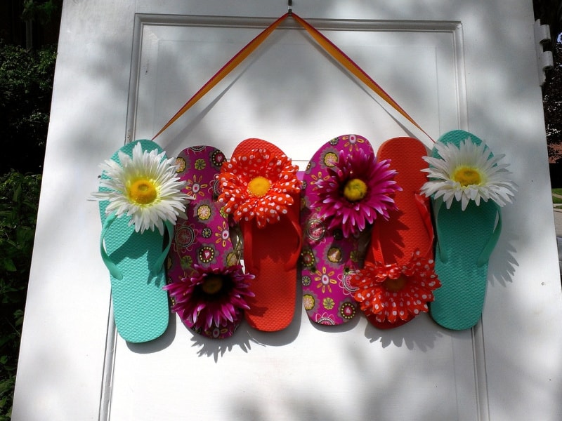 flip flops with flowers attached