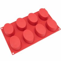 Freshware SL-118RD 8-Cavity Oval Silicone Mold for Soap, Cake, Bread, Cupcake, Cheesecake, Cornbread, Muffin, Brownie, and More