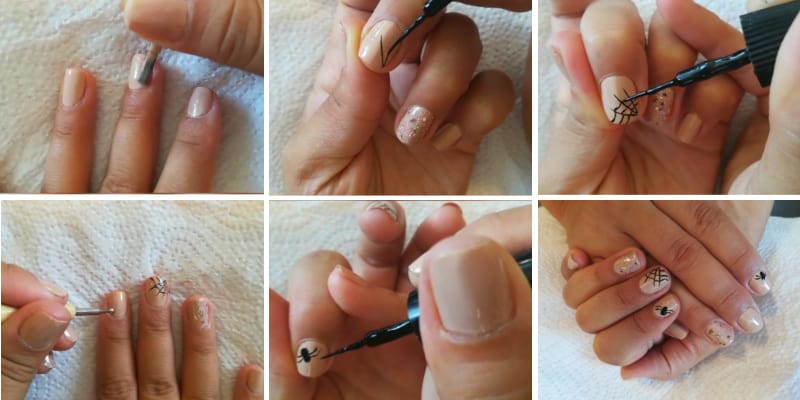 step by step to make nude spooky Halloween nail designs