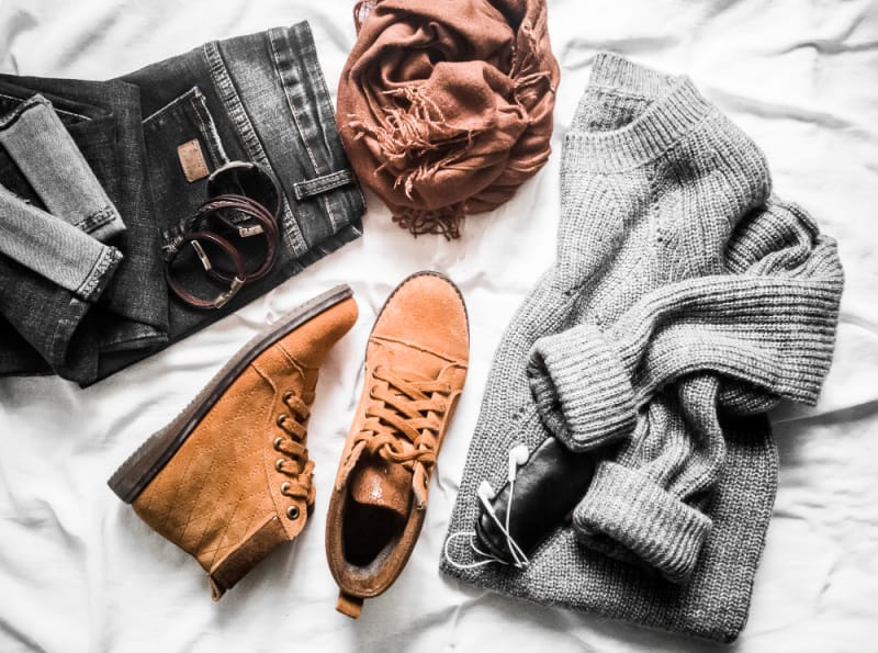 warm clothes folded in a flat lay