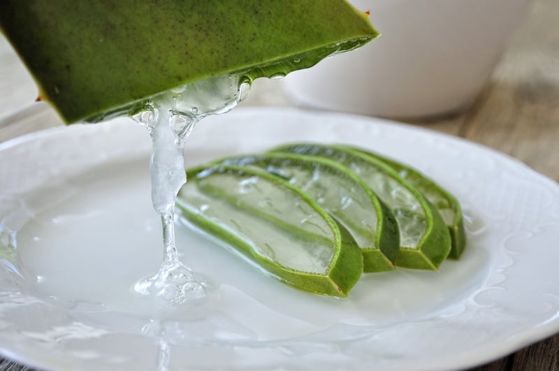 pressing the juice from an aloe vera stalk