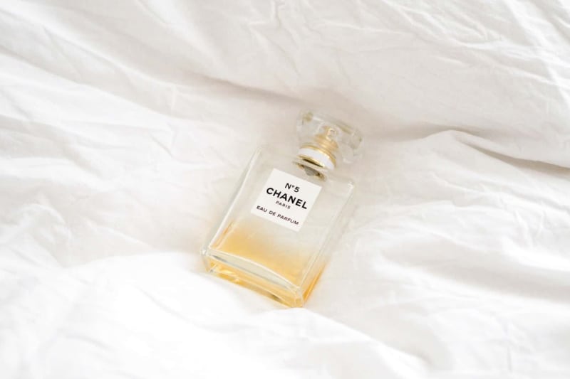 a bottle of Chanel No 5 on a white background