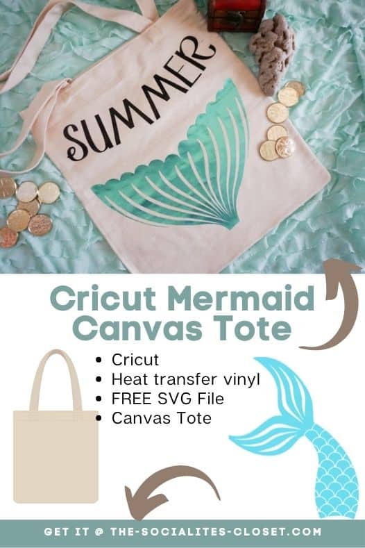 Looking for Cricut canvas bag ideas? You will love this. Check out this easy summer tote bag DIY and get the free mermaid tail SVG file to use.