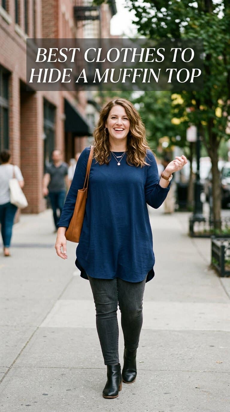 woman wearing a long tunic and jeans