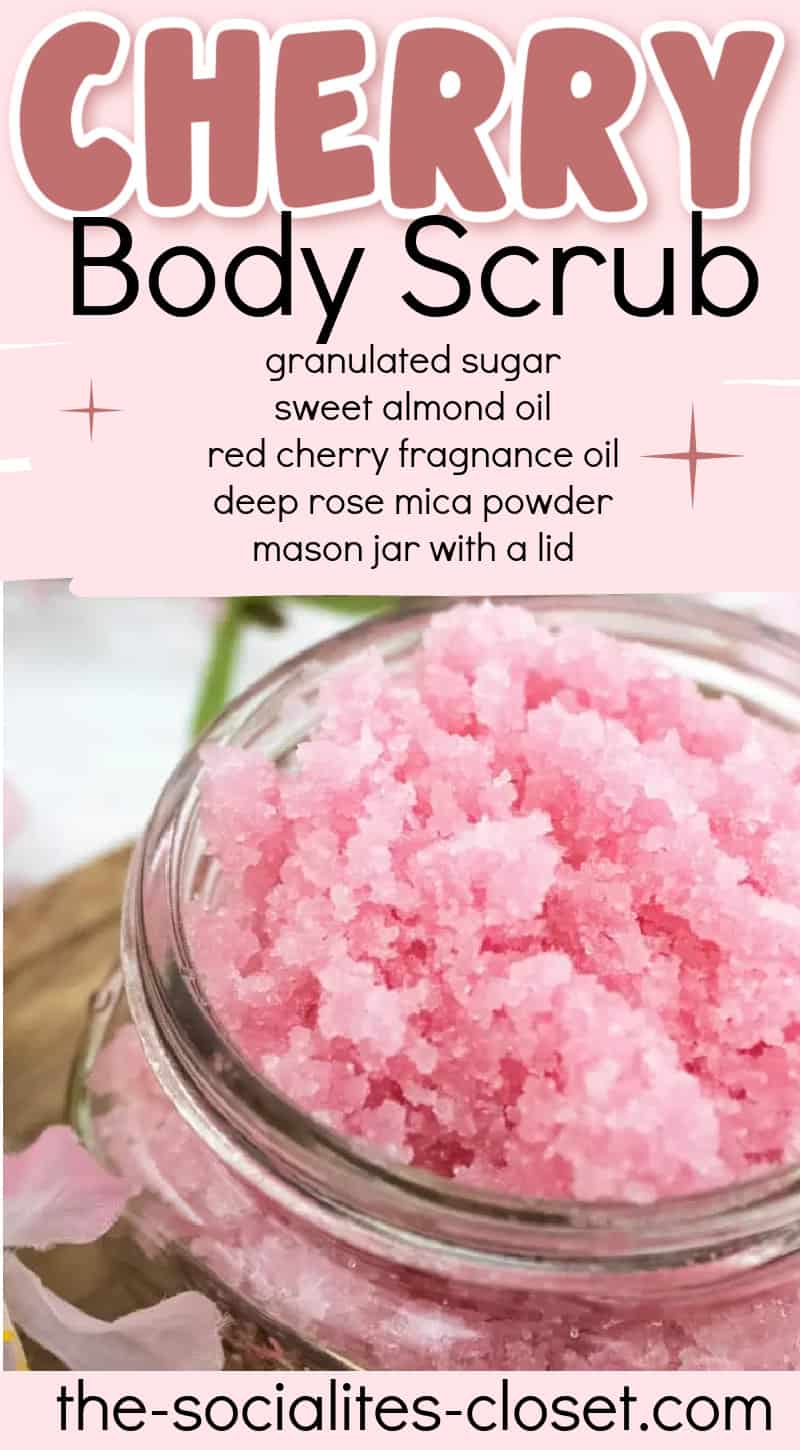 This cherry body scrub smells amazing! Make this cherry sugar scrub today and pamper your skin with this gentle body scrub.