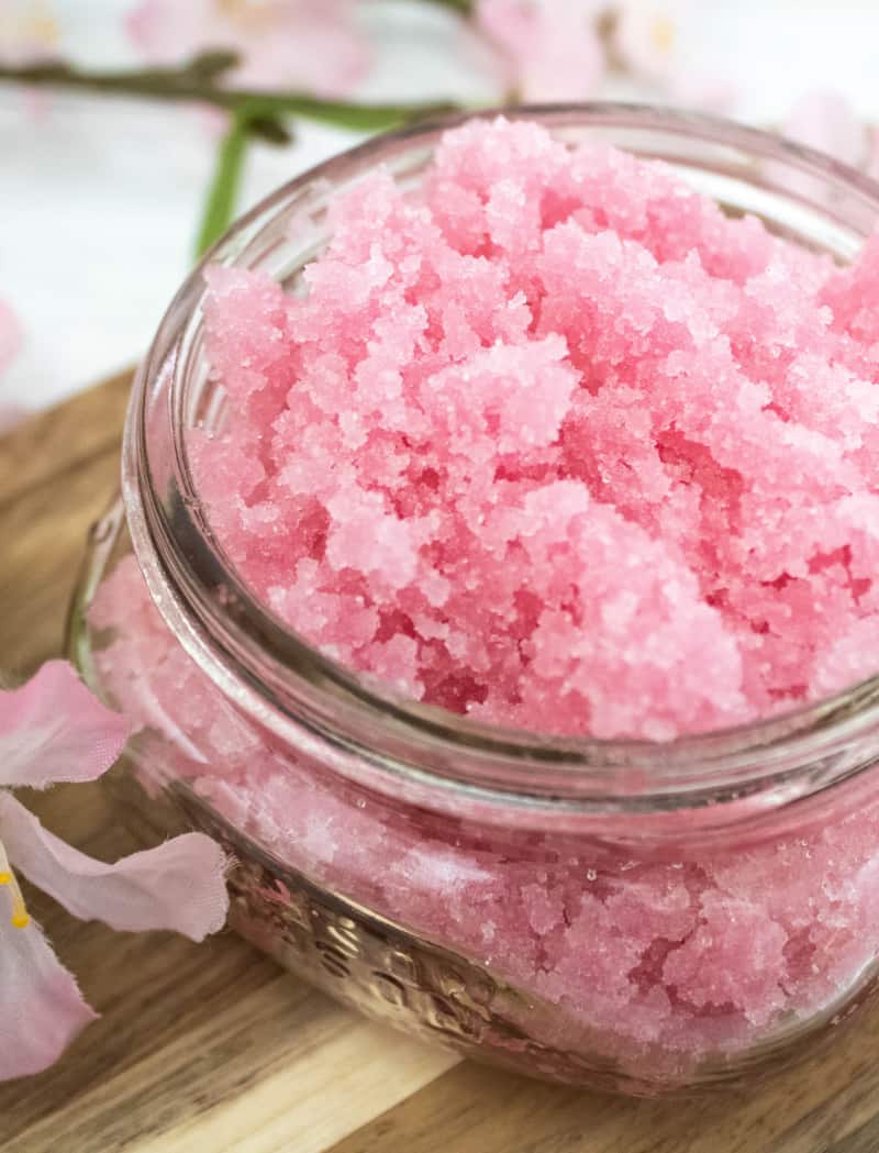 This cherry body scrub smells amazing! Make this cherry sugar scrub today and pamper your skin with this gentle body scrub.