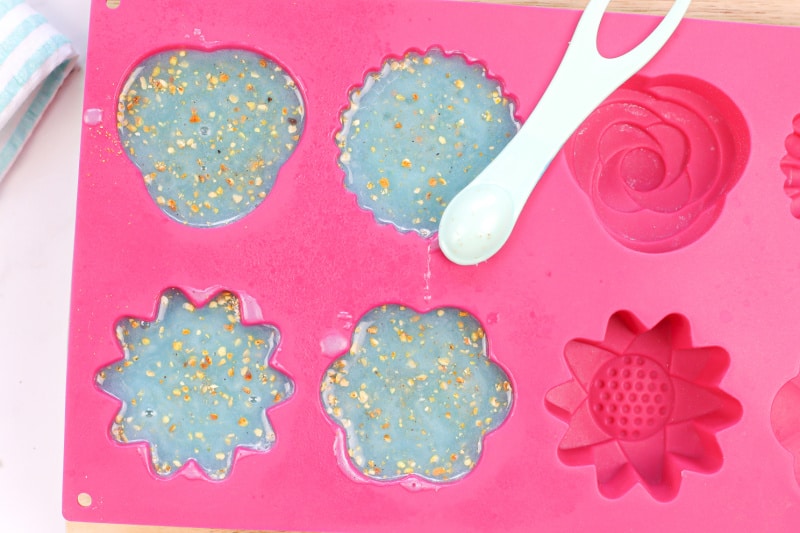 blue soap in a pink mold