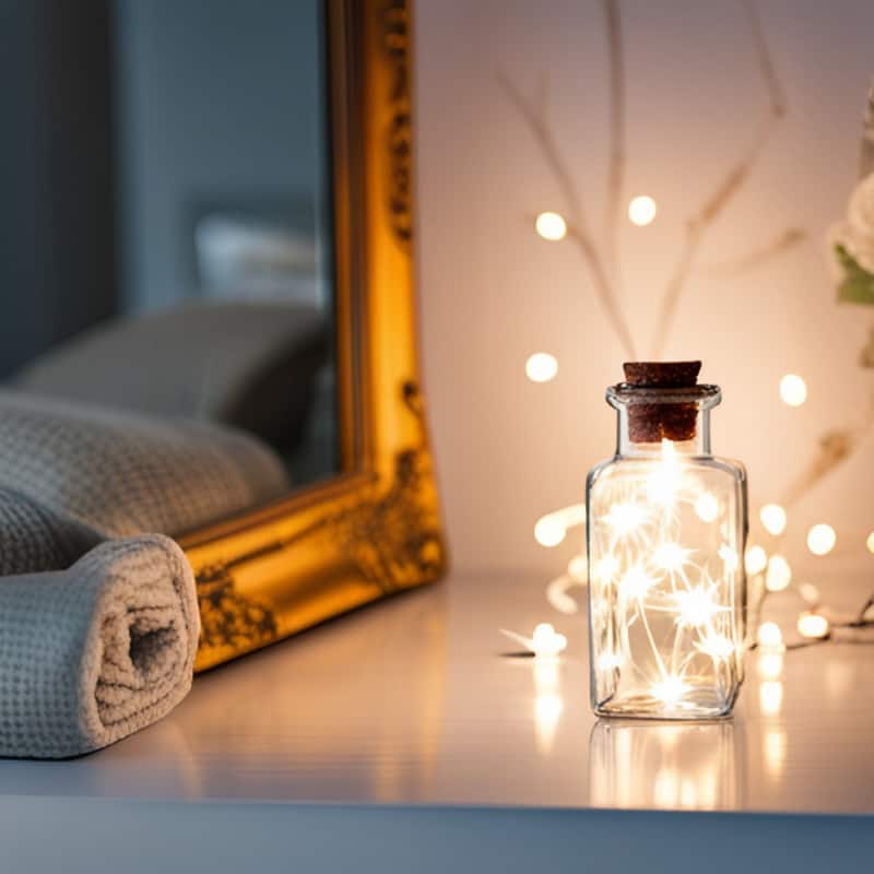 fairy lights in an old perfume bottle