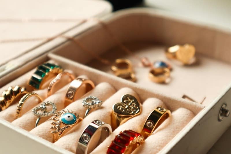 a jewelry box with jewelry