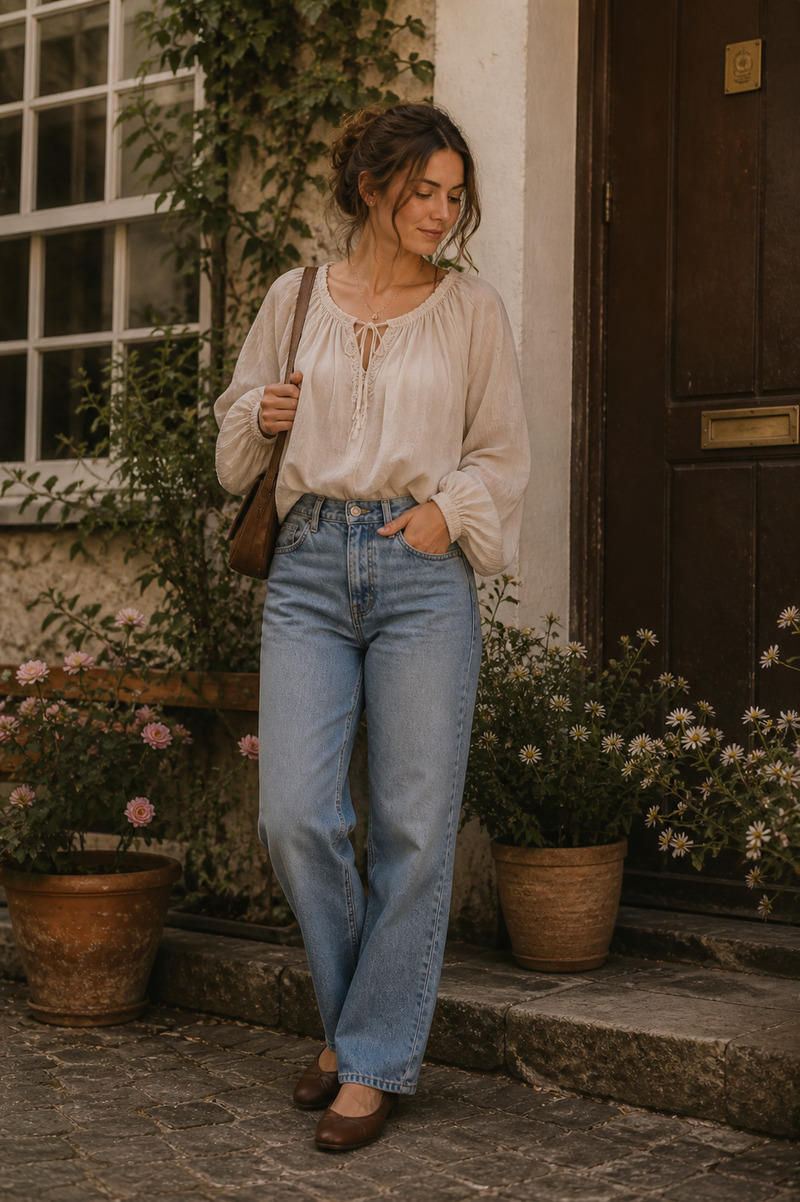 8. Peasant Top + JeansA budget-friendly way to try poetcore using basics you already own.