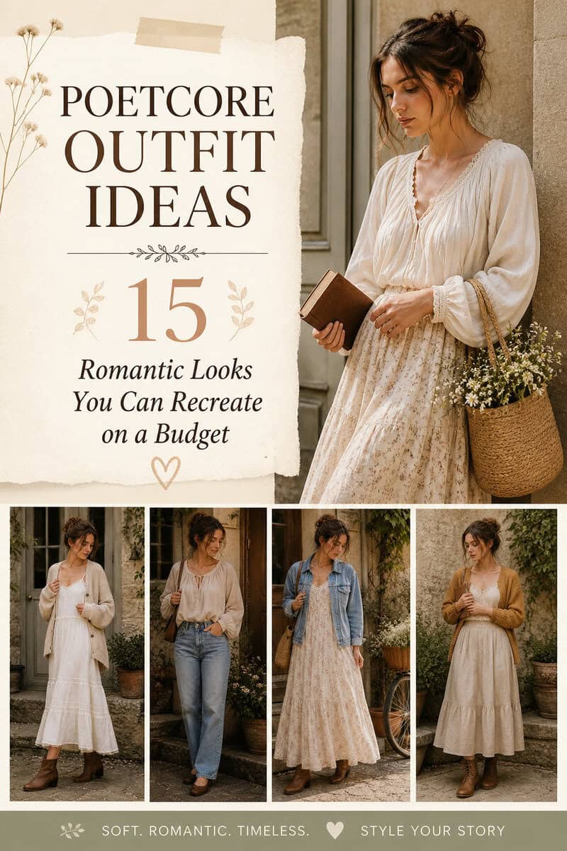Poetcore outfit ideas made simple. Learn how to create romantic, vintage-inspired looks on a budget with styling tips, key pieces, and 15 easy outfit ideas.