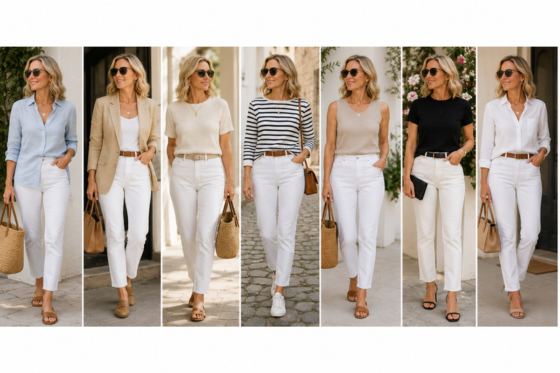 Discover 7 chic and flattering ways to wear white jeans over 45. Elegant outfit ideas, timeless styling tips, and modern fashion inspiration for women who want effortless summer style.