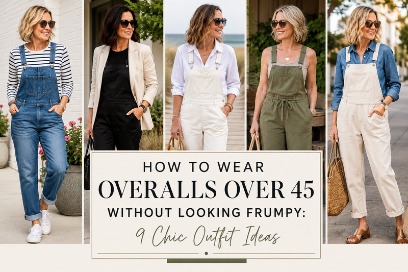 Discover how to wear overalls over 45 with confidence. These 9 chic outfit ideas show how to style denim and linen overalls for a modern, flattering look.