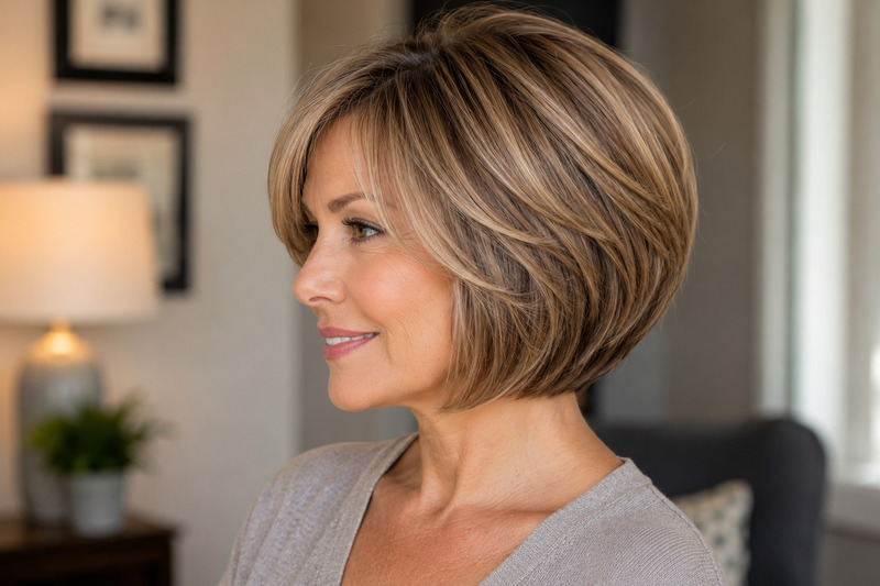 woman wearing a stacked bob