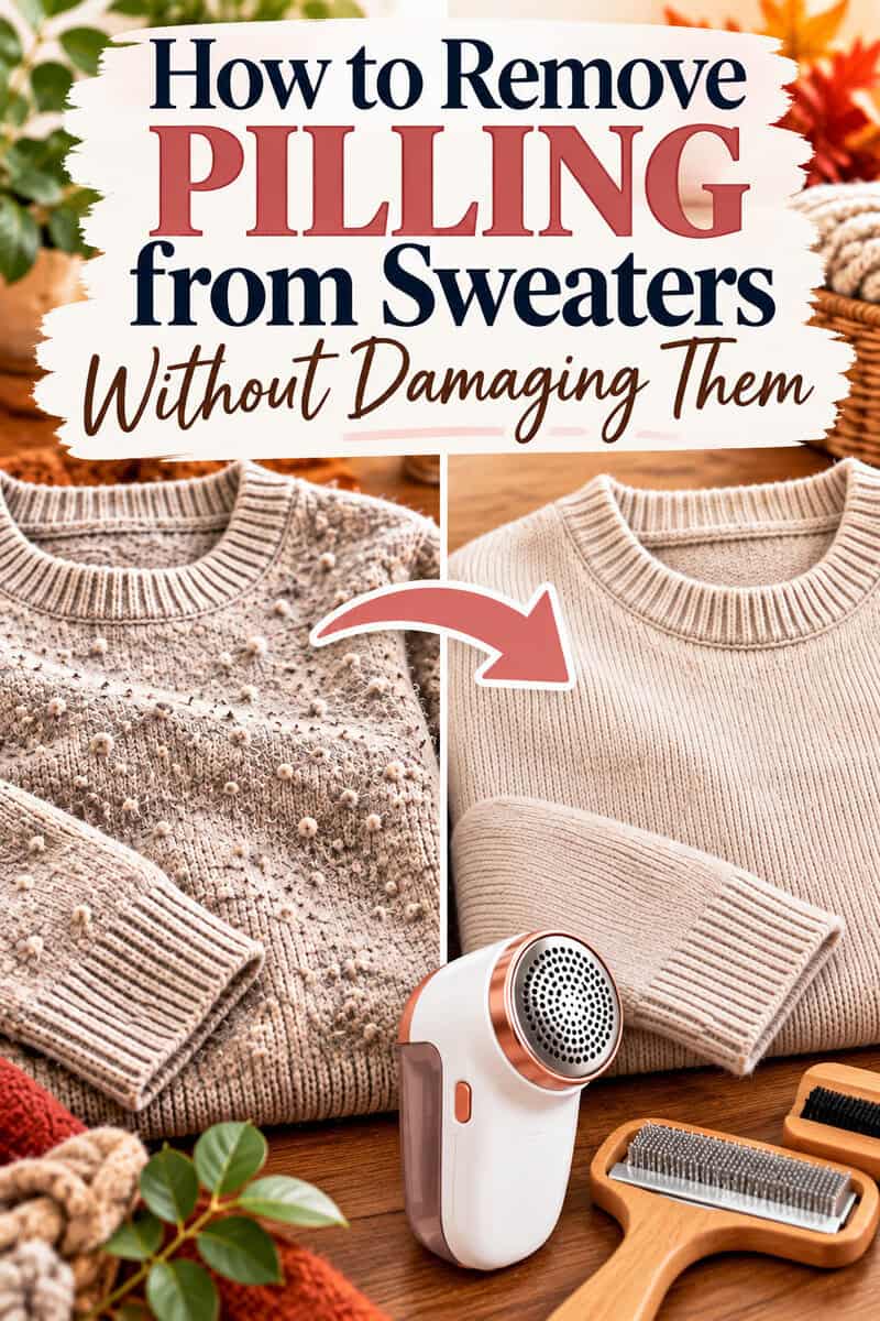 Is your favorite sweater covered in annoying fuzz balls? Learn how to remove pilling from sweaters without damaging the fabric! Discover easy sweater care tips using a fabric shaver, sweater comb, and gentle cleaning methods. Refresh your wool, cashmere, and knit sweaters instead of replacing them. Save these simple clothing care tips for your fall and winter wardrobe!#SweaterCare #RemovePilling #ClothingCare #SweaterTips #WardrobeMaintenance